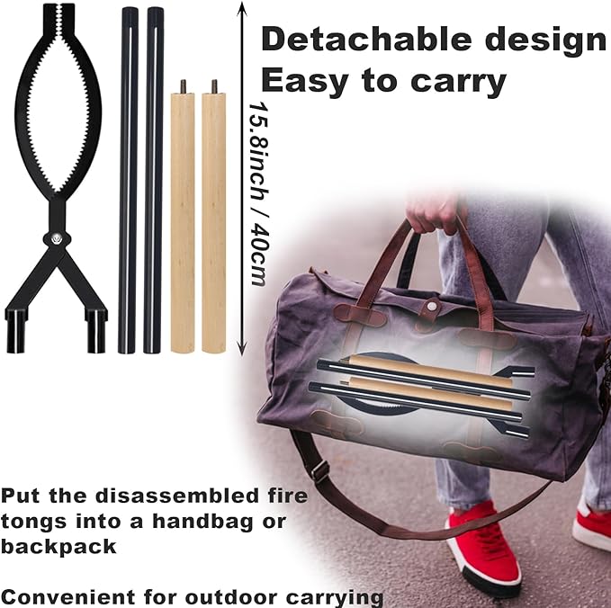 Heavy Duty Firewood Tongs – 42" Large Fireplace Tongs Log Grabber with Scissor Shape Serrated, Portable Expandable Fire Pit Tongs for Outdoor Fire Pit, Indoor Fireplaces, Campfires, Bonfires