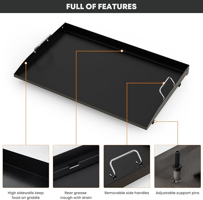 Stanbroil 28 Inch Flat Top Griddle Replacement Top for Blackstone 28" 2-Burner Gas Grill Cooking Station, Ceramic Coated Steel Griddle Top Replacement with Rear Grease System, Black