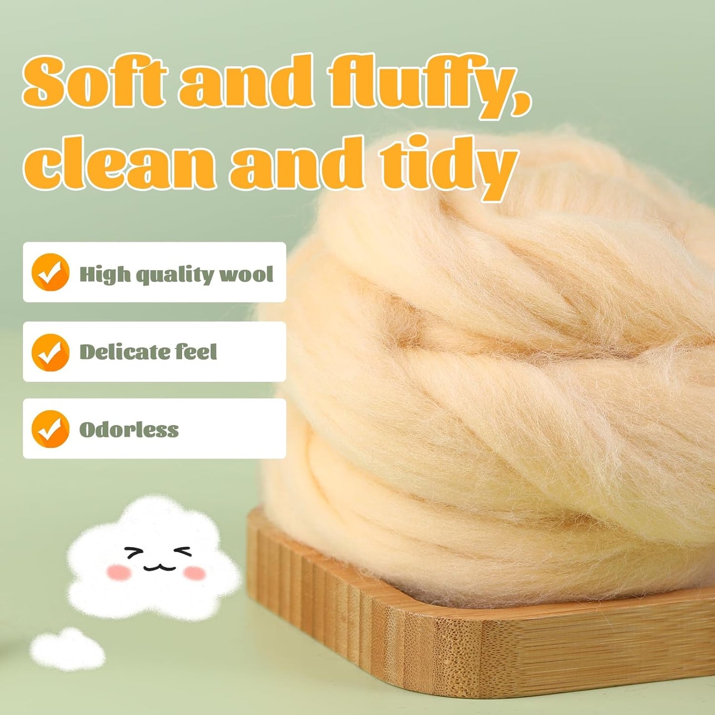 3.53oz Wool Roving Yarn, Wool Felting Supplies, Pure Wool, Chunky Yarn, Spinning Wool Roving for Needle Felting Wet Felt DIY Hand Spinning (Light Apricot)