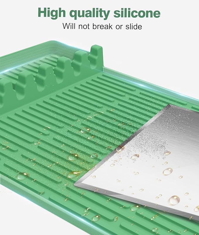 Silicone Griddle Tools Mat for Blackstone - Large Silicone Spatula Mat with Drip Pad - Griddle Mats BBQ Grill Accessories - Side Shelf Mats Grill Pad for Blackstone Griddles Accessories (Light Green)