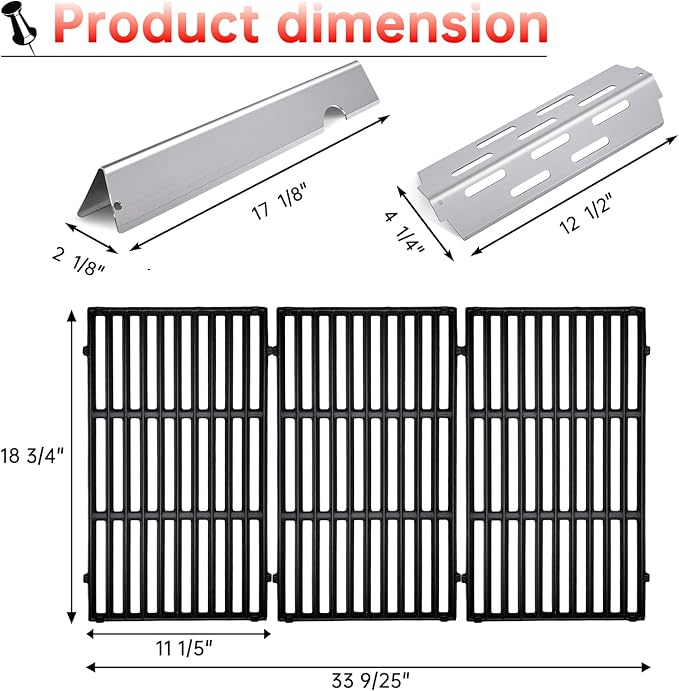Cast Iron Grill Grates Flavorizer Bars Parts for Weber Genesis 2 E-410, S-410, Genesis II LX E-440, S-440, Weber 66089, 66097, 66041, 66033, 66796, Stainless Steel Flavor Bars Heat Deflectors