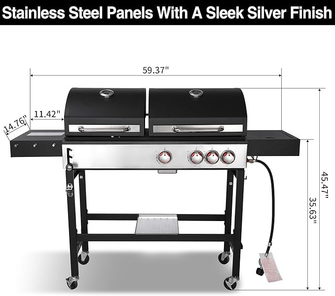 Propane Gas and Charcoal Grill Combo | Griddle Grill with Side Burner | BBQ Grills 2-in-1 | 41,500 BTU Output, 673 SQ IN Cooking Area Perfect for Outdoor Events & Backyard Barbecue