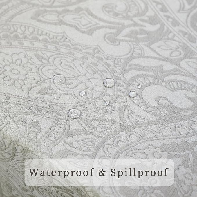 Jacquard Rectangle Tablecloth, Thick Kitchen Dining Table Cloth, Waterproof Wrinkle Free Decorative Fabric Table Cover for Outdoor and Indoor, 70x108 Inch Milky White