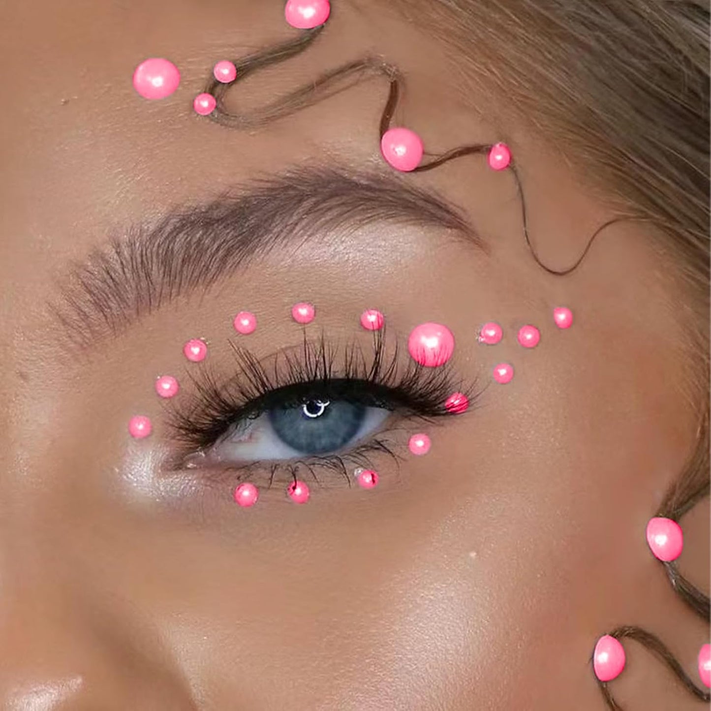 2000+pcs 12 Sheets Self Adhesive Pearl Stickers for Hair, Face, Makeup, Eye, Nail, Crafts, 3mm, 4mm, 5mm, 6mm (Pink)