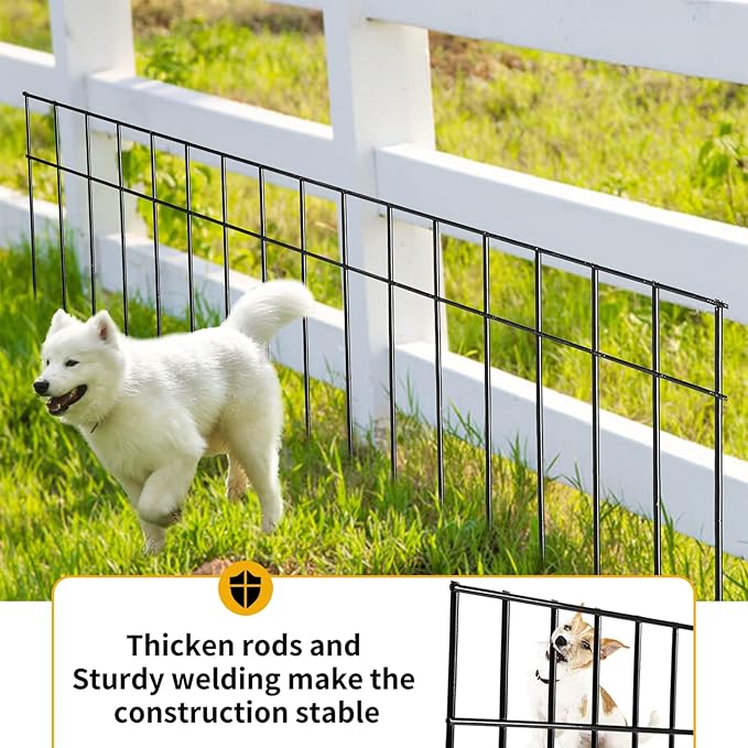 Adavin Small/Medium Animal Barrier Fence,15 Pack 24 in(L)X 15 in(H) Underground Decorative Garden Fencing, Dog Rabbits fences Black Metal Fence Panel Ground Stakes for Outdoor Patio.Total length 30 Ft