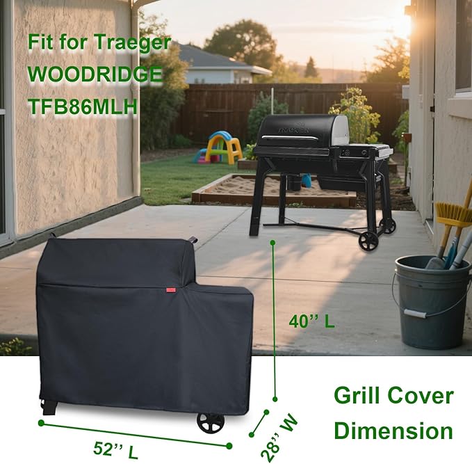 Grill Cover Fits Traeger Grills Woodridge Grill and Smoker TFB86MLH,Outdoor Full-Length Heavy Duty Waterproof 600D Cover Compared to Traeger BAC761