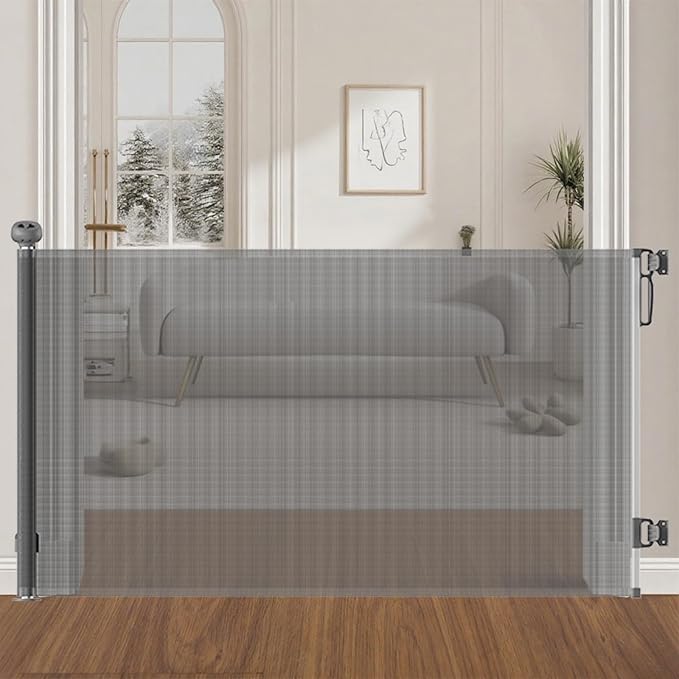 Scalable Safety Door, pet/Dog/cat Temporary Door, Baby Safety gate, mesh Soft Material, Expands to 71" Wide, Suitable for Stairs/doorways/corridors/terraces(Grey,33.5"x71")