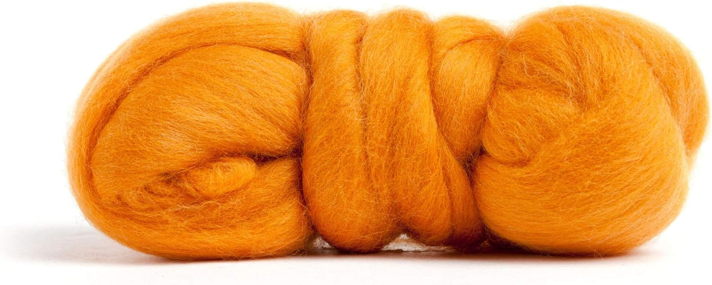 Desert Breeze Distributing 100% Natural Merino Wool Roving - Premium Combed Top Merino Roving Wool - Tapestry, Spinning, Wet Felting & Needle Felting Supplies - 21.5 Micron - 1 oz, Color Tangerine