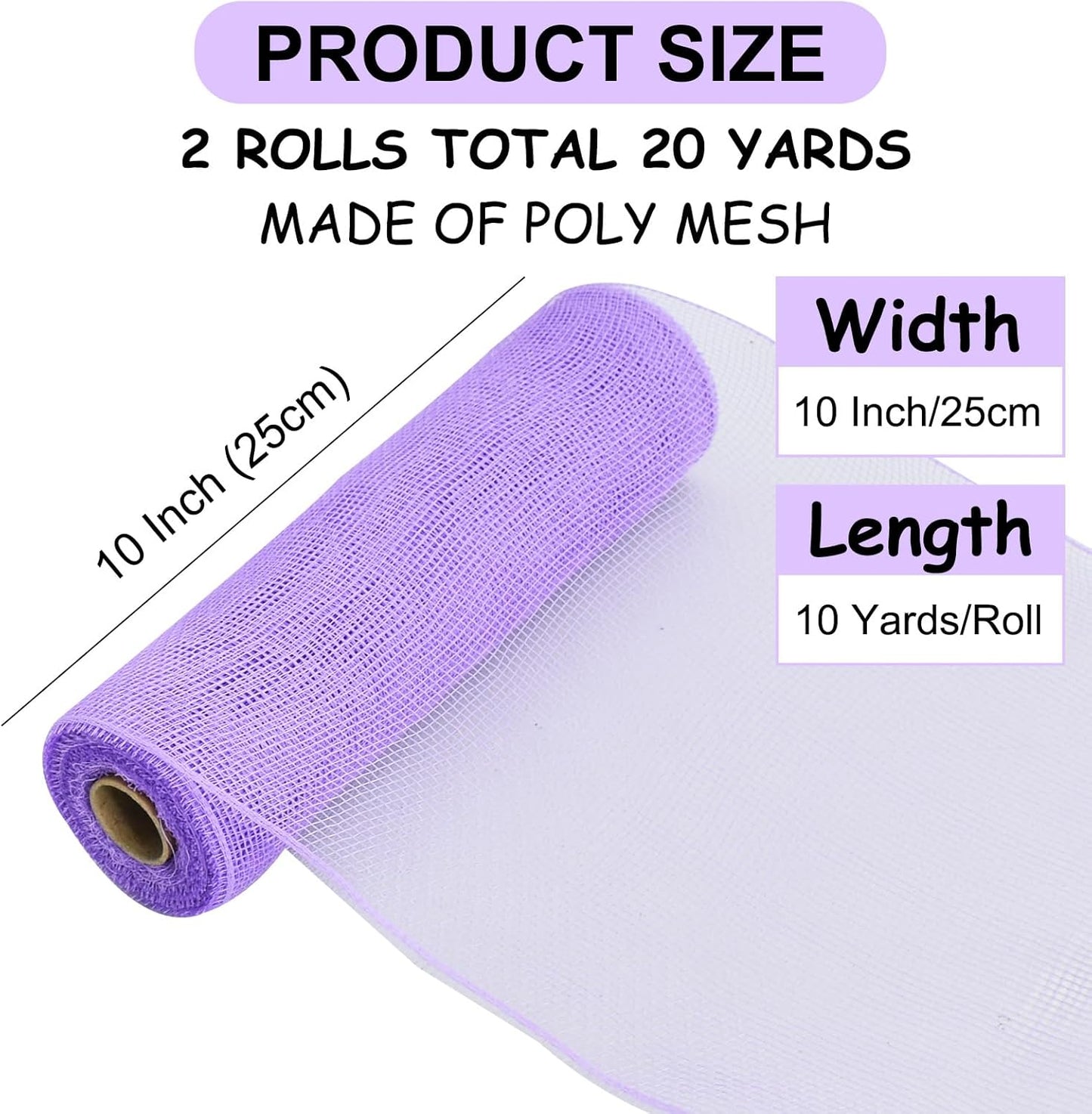 TONIFUL 2 Rolls 10 Inch Lavender Purple Decorative Mesh Ribbbon Rolls, Fabric Mesh for Mesh Wreath Supplies, Front Door Wreath Crafts Tree Decor Christmas NewYears Halloween Decoration (10 yds/roll)