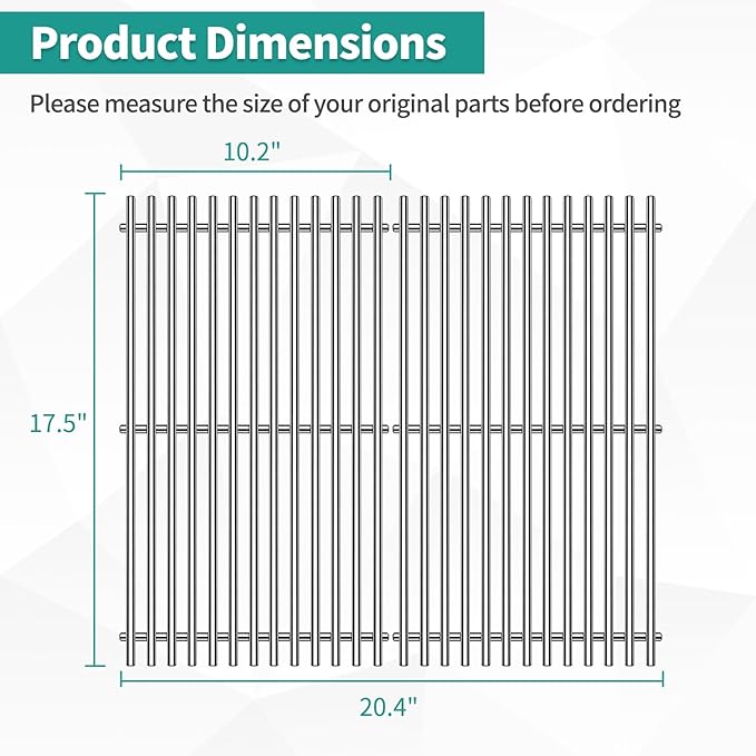 9MM 304 Stainless Steel Spirit Grill Grates for Weber Spirit E-210 E-220 S-210 S-220 Gas Grills with Front-Mounted Control 7637 Grill Replacement Parts for Weber Spirit I & II 200 Series