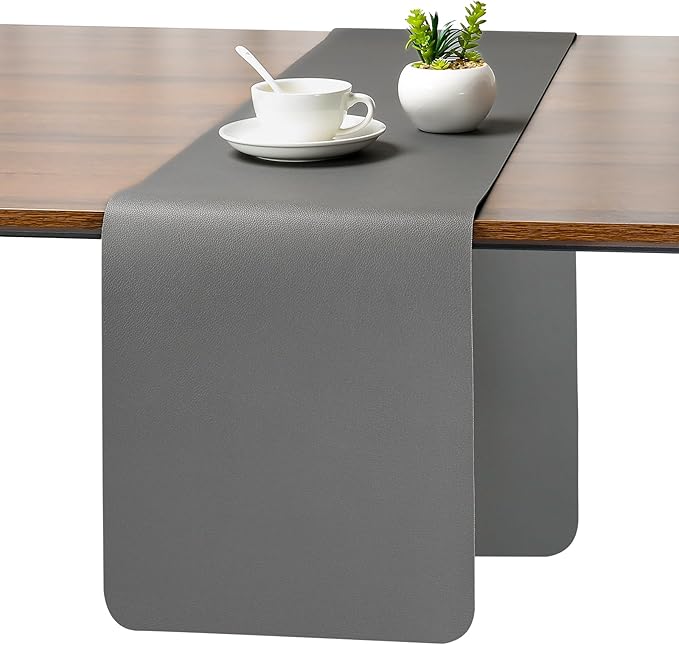 Myir JUN Table Runner Double Sided Vinyl Runner Table 72 Inch Long Runner for Table Washable Waterproof Non-Slip for Home Decorations Gray,12 x 72 inch