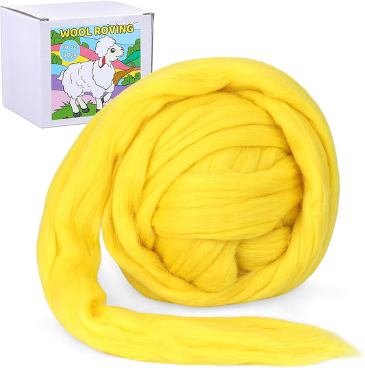 QMNNMA Wool Roving Bulk, 14.1oz Needle Felting Wool, Super Wool Chunky Yarn for Needle Felting, Hand Spinning, Blending, Weaving and DIY Craft (400g)