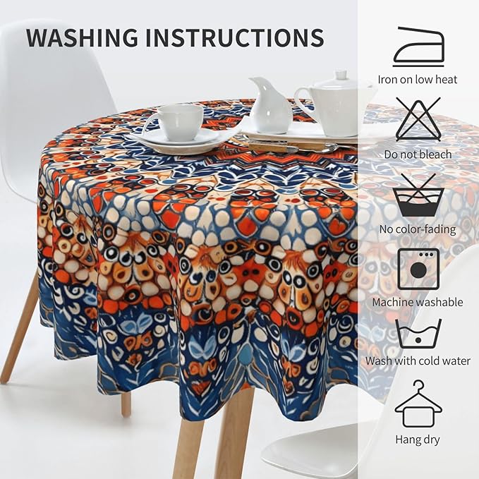 Bohemian Round Tablecloth Colorful Boho Bohemian Tablecloth 60 Inch Waterproof Rustic Table Cloth Fabric Farmhouse Stripe Decorative for Picnic Party Holiday Home Indoor Outdoor