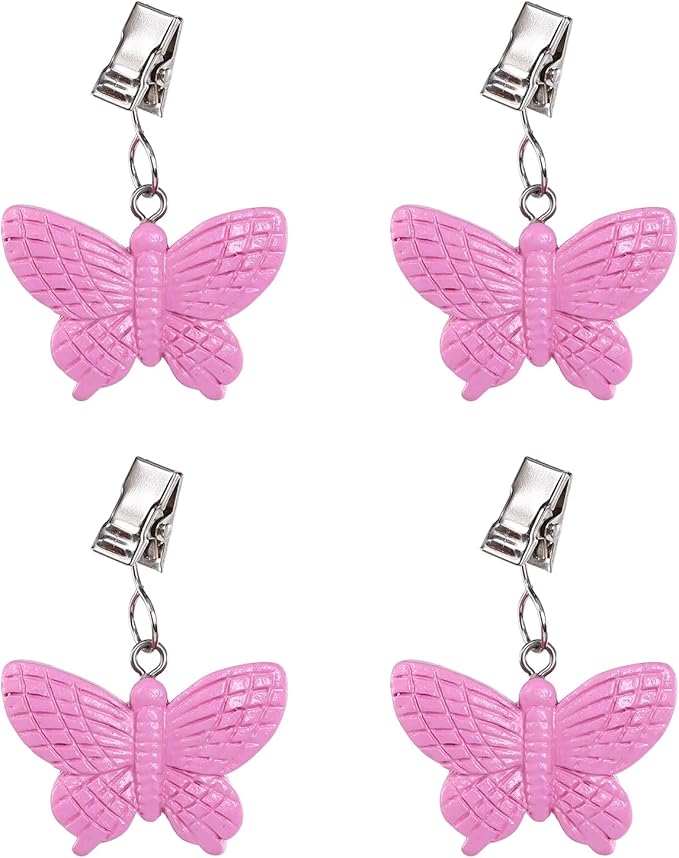 TwoFish Home Set of 4 Pink Butterfly Tablecloth Weights Clips Pink Butterfly Handicraft Tablecloth Clamps Pack of 4
