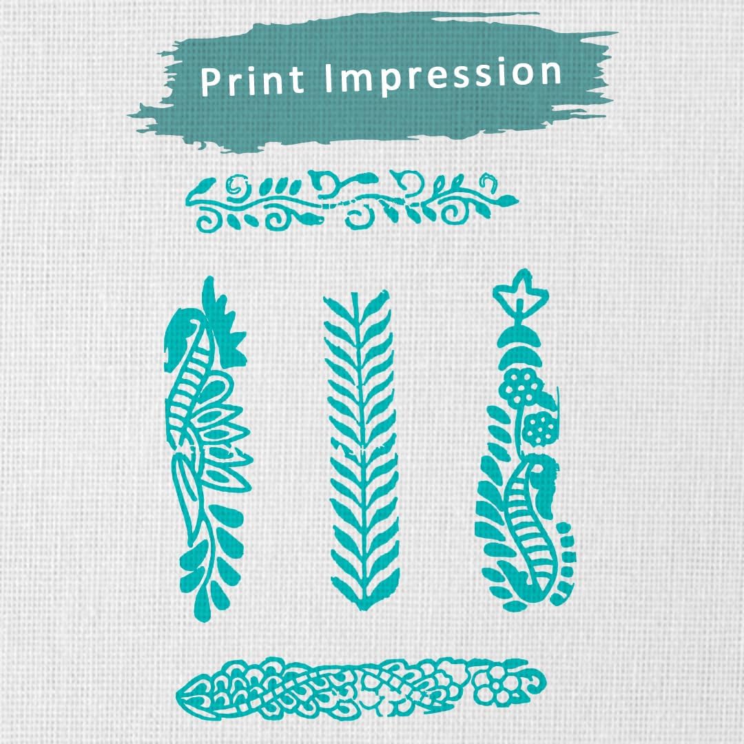 HASHCART® Pottery Printing Blocks Stylish Border Pattern Wooden Stamps (Set of 5) Handcarved Indian Textile Printing Blocks, Wooden Clay Stamps for Crafting on Fabric, Card