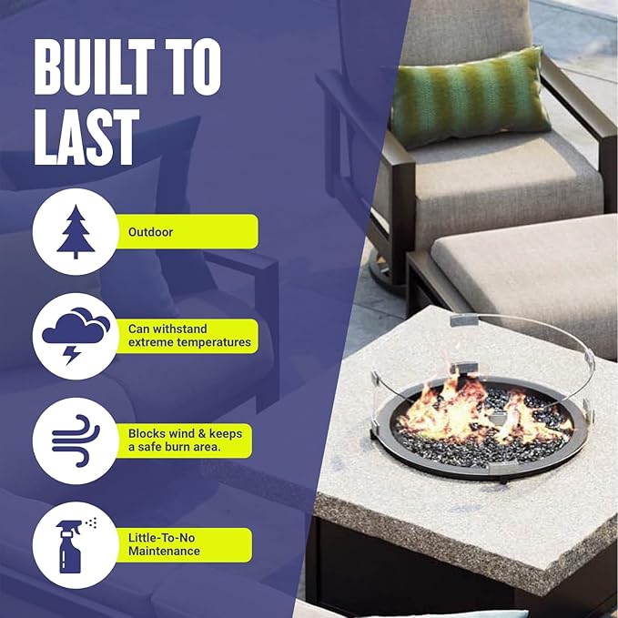 American Fire Products | Tempered Glass Flame Guard for 19” Round Drop-in Fire Pit Pans | Outdoor Wind Guard with Aluminum Fire-Resistant Brackets & Non-Slip Feet | 23-inch x 6-inch