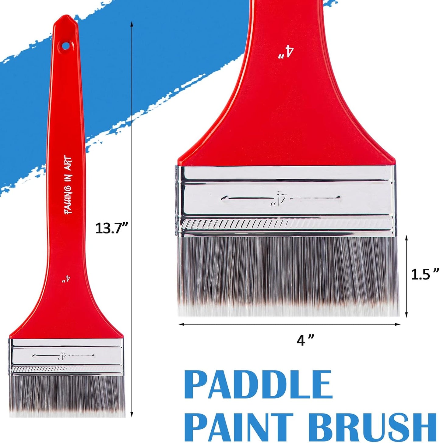 Falling in Art Flat Paddle Paint Brush with Long Handle, Large Scale Brush for Oil and Acrylic Paints, 4 Inch
