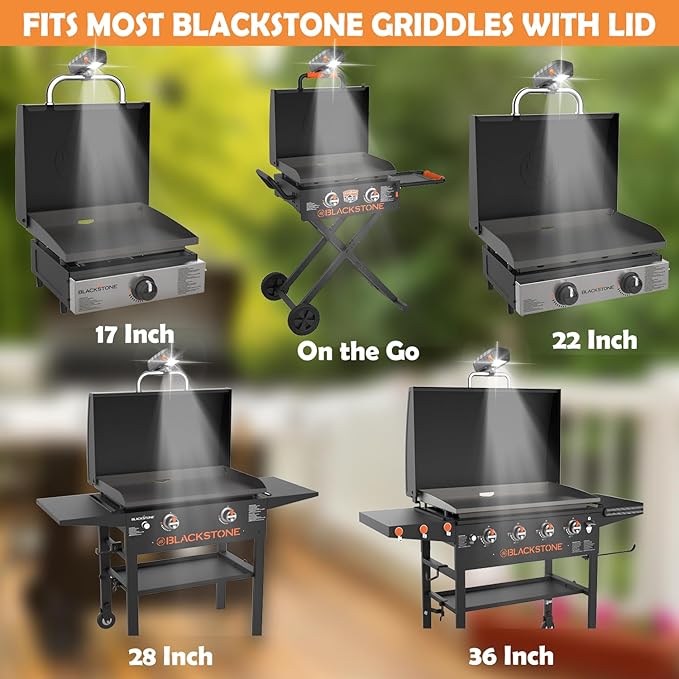Auto-On/Off Griddle Light Fit for 17"/22"/28"/36" Blackstone Griddles - Grill Lights for Outdoor Grill, Rain Proof BBQ Light Fit for Gas Grill/Charcoal Grill/Flat Top Griddle, Batteries Included