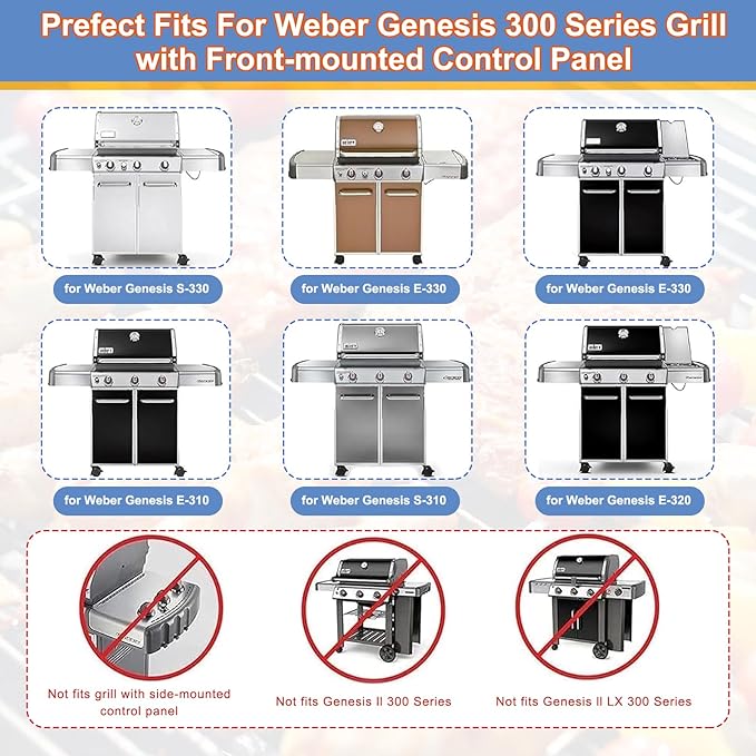 Stainless Steel Grill Replacement Parts for Weber Genesis 300 Series E310 E320 E330 S310 S320 S330, 19 1/2" 7528 7524 Grill Grates, 62752 Burners, 65505 Heat Deflectors and 7620 7621 Flavorizer Bars