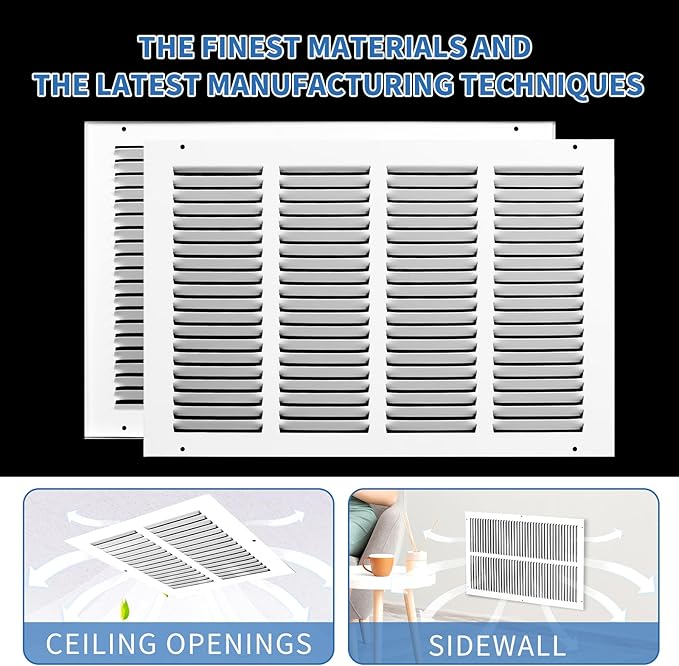 16x10 Return Air Grille (Duct Opening Size), Air Return Vent Cover, AC Vent Cover, Cold Air Return Vent Cover, Flat Return Air Grilles, Outer Dimensions:17.75"W x 11.75"H (16"Wx10"H, Duct Opening)