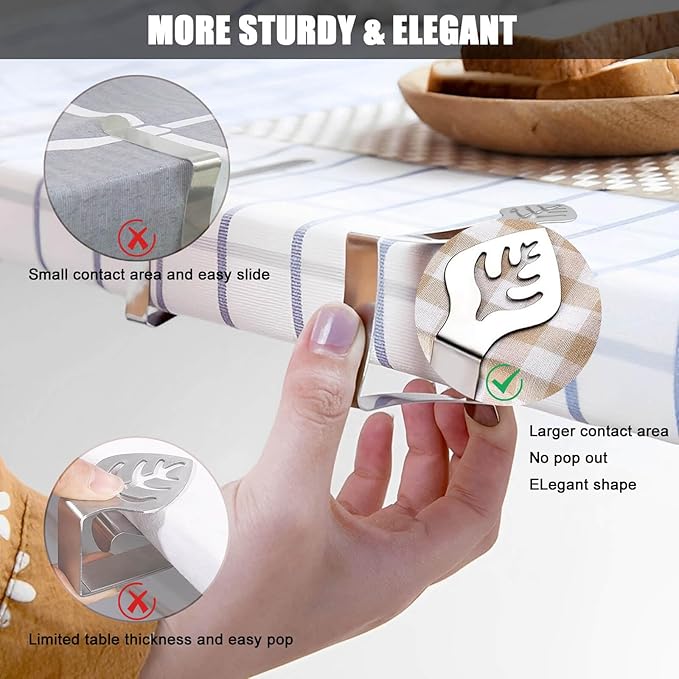 Table Cloth Holder Clips 10 Pack, Leaf Shape Picnic Tablecloth Clip Outdoor Large Heavy Duty Stainless Steel Decorative Cover Clamp Pin for Party Wedding Restaurant Camping RV Essential Accessories