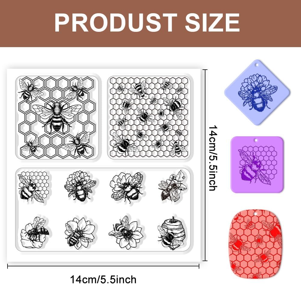 CHGCRAFT Polymer Clay Texture Sheets Bee Pattern Polymer Clay Texture Mat Insect Silicone Mat Silicone Molding Pattern Sheets for Pottery Earrings Jewelry Making