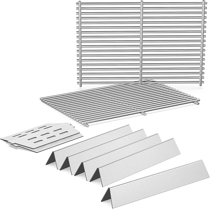Stainless Steel 7524 Grill Grates & 7621 Flavorizer Bars, 65505 Heat Deflectors for Weber Genesis 300 Series with Front Control Knob, Replacement for Genesis E310 S310 E/S320 E/S330 Gas Grills