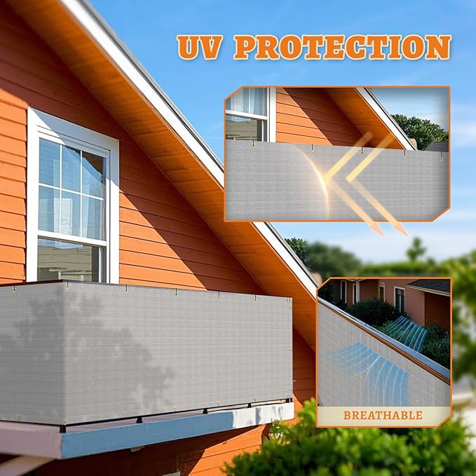 2.5' x 8' Balcony Privacy Screen Fence Cover with Zip Ties Grommets for Apartment Patio Porch Deck Backyard Outdoor (Gray)