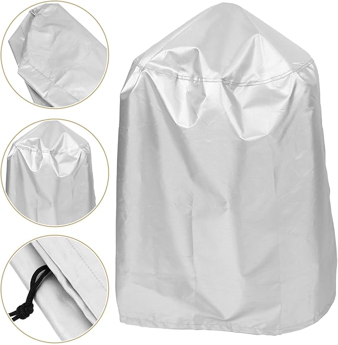 Mikikit Polyester Outdoor Grill Cover BBQ Barbecue Protective Cover with Drawstring Heavy Duty Round Grill Dustproof Shield for Patio Cooking