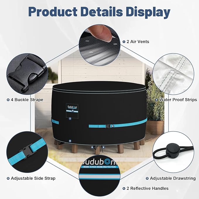Outdoor Furniture Cover - 100% Waterproof, High-density Oxford fabric, PU Silver Coating, UV Resistant, All-Weather Resistant Patio Table Cover for Round Patio Furniture Set