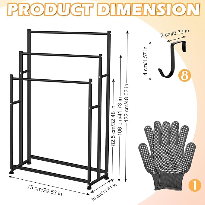 47.6 Inch Tall Free Standing Towel Racks 3 Tier Pool Towel Rack Outdoor Oversized Floor Bath Towel Drying Valet Holder Blanket Quilt Rack Stand for Bathroom Bedroom Beach Hot Tub Gym Pool Area Outside