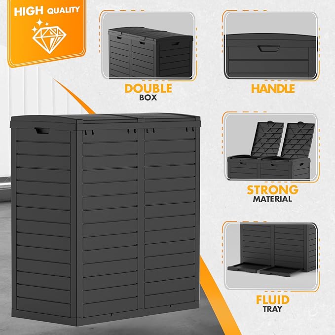 Outdoor Trash Can with lid, Waterproof, UV-Resistant Resin Garbage Can, Lockable Lid and Drip Tray, Animal-Proof, for Patio, Kitchen, Backyard and Deck (Black, 76 Gallon)