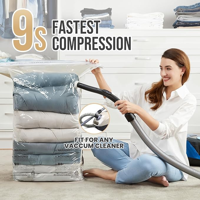 TAILI 12 Pack Vacuum Storage Bags, Space Saver Bags, Jumbo Cube 31x40x15 Inch, Extra Large Vacuum Seal Bags for Comforters, Blankets, Bedding, Clothing, Space Saving Closet Organization, Cream