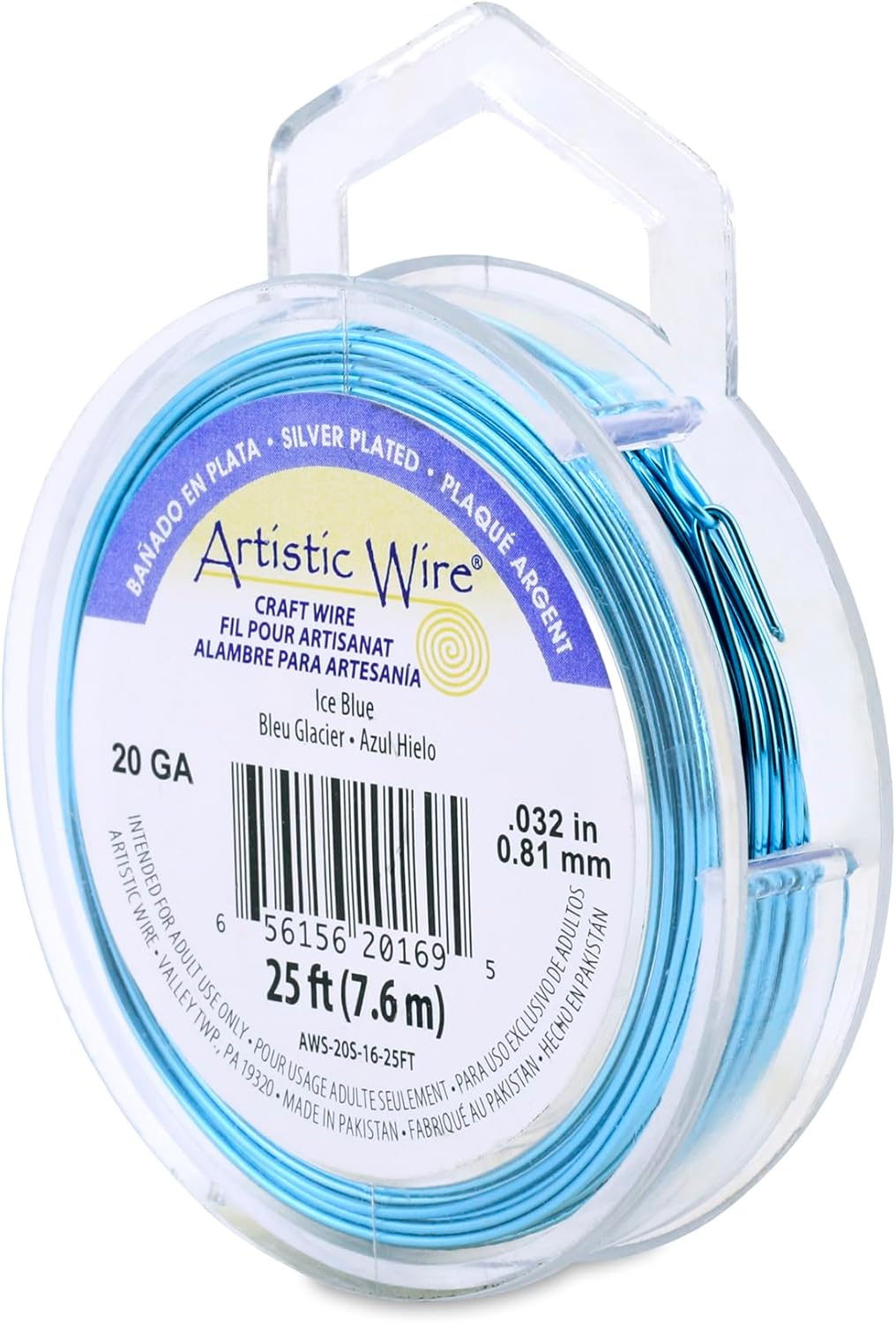 Artistic Wire, 20 Gauge Silver Plated Tarnish Resistant Colored Copper Craft Wire, Ice Blue, 25 ft