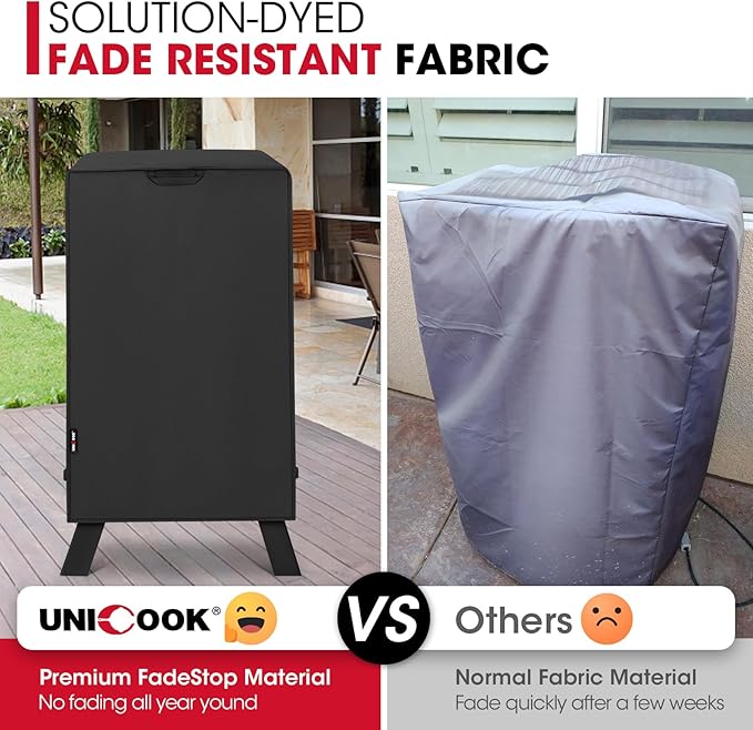 Unicook 40 Inch Smoker Cover for Masterbuilt, Outdoor Electric BBQ Smoker Grill Cover Heavy Duty Waterproof Fade Resistant, 23" W x 17" D x 39" H, Black