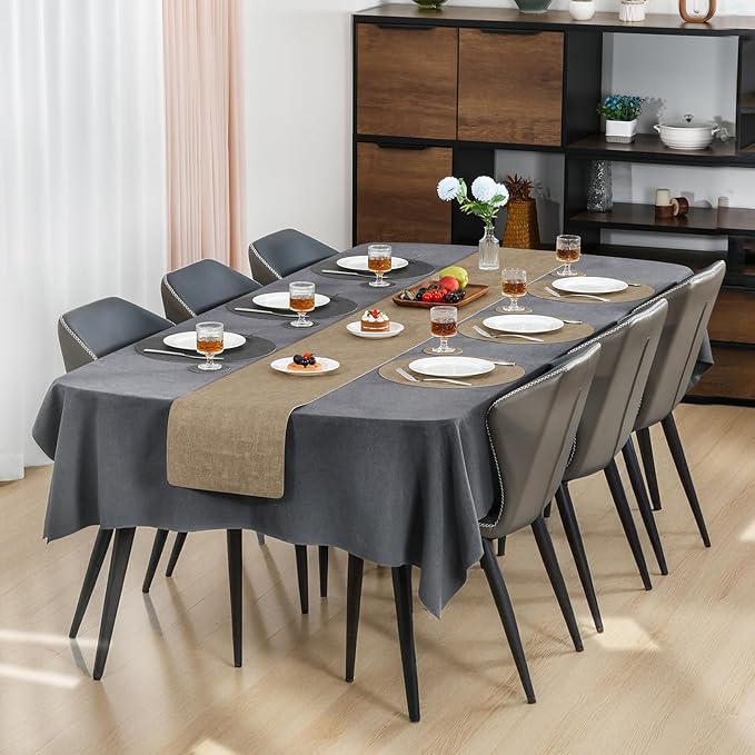 Myir JUN Round Placemats Dual Sided, Faux Leather Place Mats Set of 8 Indoor Placemats for Dining Table Outdoor Non-Slip Washable Table Mats (Set of 8, Gray Beige)