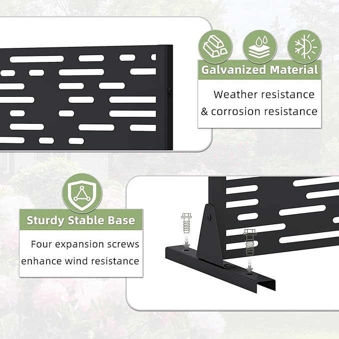 Casaphoria 72" H x 47" W Metal Privacy Screen, Outdoor Freestanding Decorative Divider for Patio, Deck, Balcony, and Garden with Stable Base, Black-Godfrey