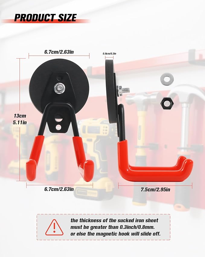 Heavy Duty Magnetic Hooks, Magnet Garage Storage Hooks 4 Pack - Orange Magnet Hooks for Hanging Tools, Garage Organization, Secure Metal Cabinet & Steel Surfaces