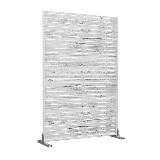Casaphoria 72" H x 47" W Metal Outdoor Privacy Screen, Freestanding Decorative Divider for Patio, Deck, Balcony, and Garden with Stable Base, White-Veneer