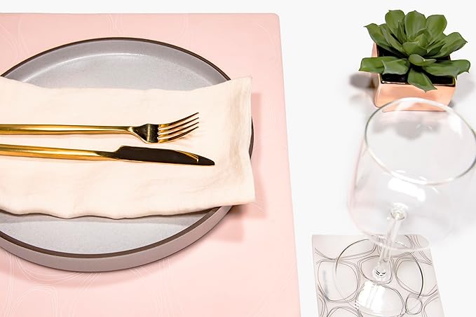 modern-twist 14 x 16 Silicone Placemat, BPA, PVC-Free Table Mat, Dishwasher Safe, Pebbles Print in Blush, Pack of 1