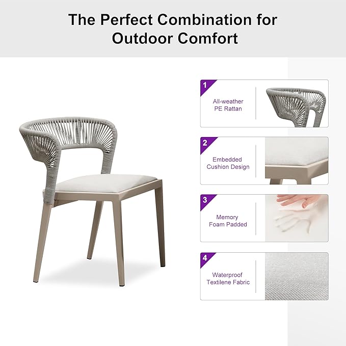 PURPLE LEAF 13 Pieces Outdoor Dining Set Patio Table and Chairs Set Aluminum Rattan Wicker Patio Furniture Set for Lawn Porch Deck Champagne with Counter Stools