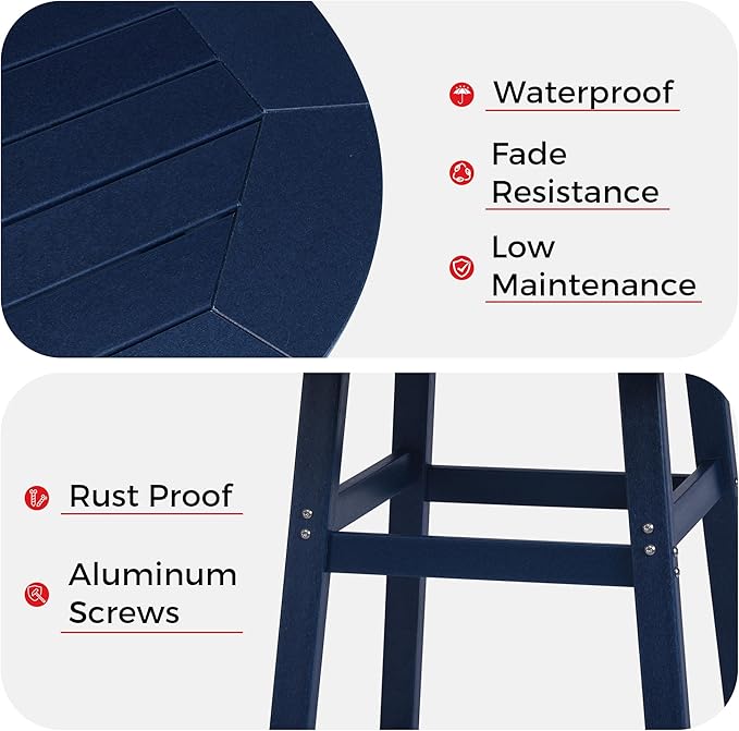 Costaelm Patio Bistro Table, 37" Counter Height Round Patio Cocktail Bar Table with Umbrella Hole, Outdoor Bistro Dining Pub Table for Front Porch Deck Backyard Garden, Navy Blue