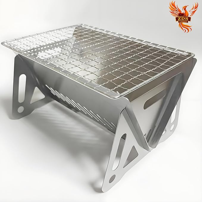 6.3 Inch Portable Fire Pit - Foldable Stainless Steel Camping Fire Bowl & Grill - Compact Bonfire Pit for Backyard, Patio, Garden Parties & Camping Trips