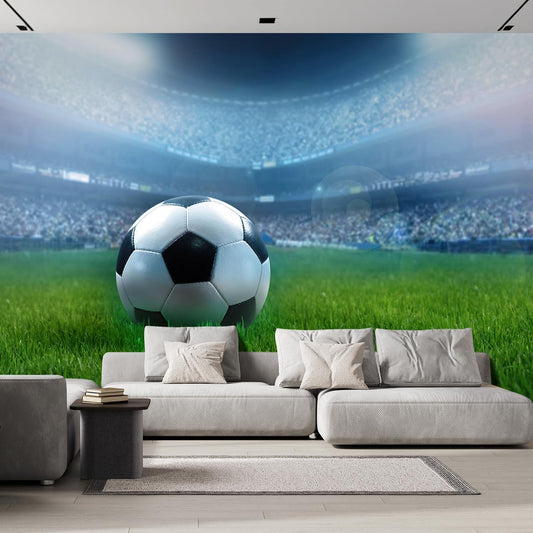 wall26 Close Up of a Football Ball on a Full Stadium Removable Wall Mural | Self-Adhesive Large Wallpaper - 120x192 inches