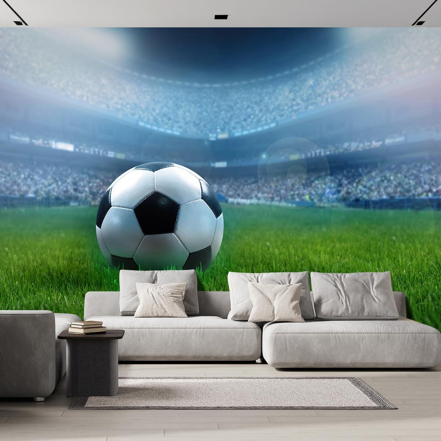 wall26 Close Up of a Football Ball on a Full Stadium Removable Wall Mural | Self-Adhesive Large Wallpaper - 108x144 inches
