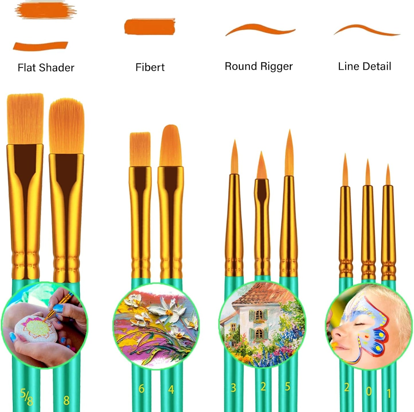 Paint Brushes Set, 60 Pcs Paint Brushes for Acrylic Painting, Oil Watercolor Acrylic Paint Brush, Artist Paintbrushes for Body Face Rock Canvas, Kids Adult Drawing Arts Crafts Supplies, Green