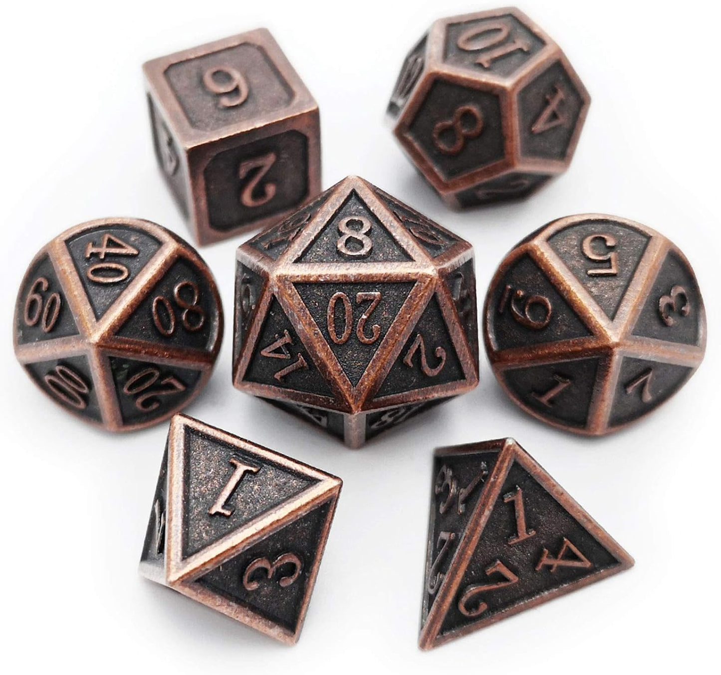Haxtec Antique Copper Metal DND Dice Set 7 Die Polyhedral D&D Dice Compatible with Dungeons and Dragons Gift TTRPG
