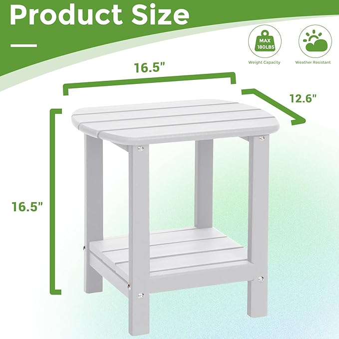 Adirondack Square Outdoor Side Table,2-Tier Storage Patio Side Table, HDPE End Tables for Backyard Pool Porch Garden Lawn