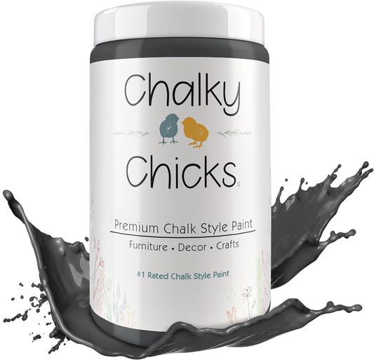 Chalky Chicks All-in-One Chalk Paint for Furniture or Cabinet -32Fl Oz-Matte Finish Gun Metal Gray (Dark Gray) for Metal, Wood Furniture Paint - No Sanding All-in-One for Home Decor & Crafts, USA Made