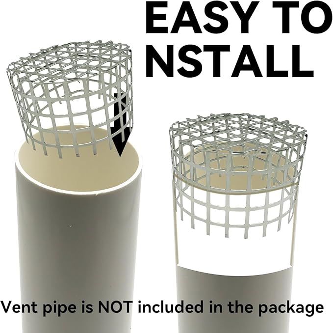 PVC Termination Mesh Vent Cover Cap, 304 Stainless Steel for 4.24" to 4.34" ID PVC Pipes – Furnace, Roof Vent, Exhaust Pipe Protector – Rustproof, Debris & Bird Guard – Conical Design for Max Airflow